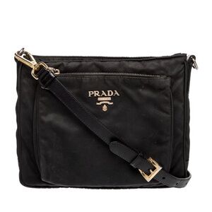 Genuine Prada Black Nylon Shoulder Bag with Gold Hardware